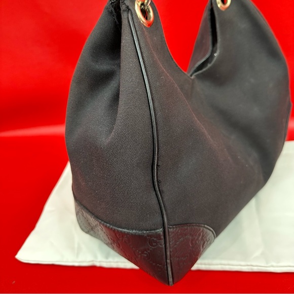 GUCCI Vintage Black Canvas & Leather Hobo Bag 100% Authentic - Picture 4 of 13